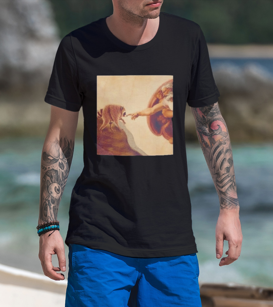 Jimothy Raccoon And The Creation Of Adam Renaissance Mashup T-Shirt