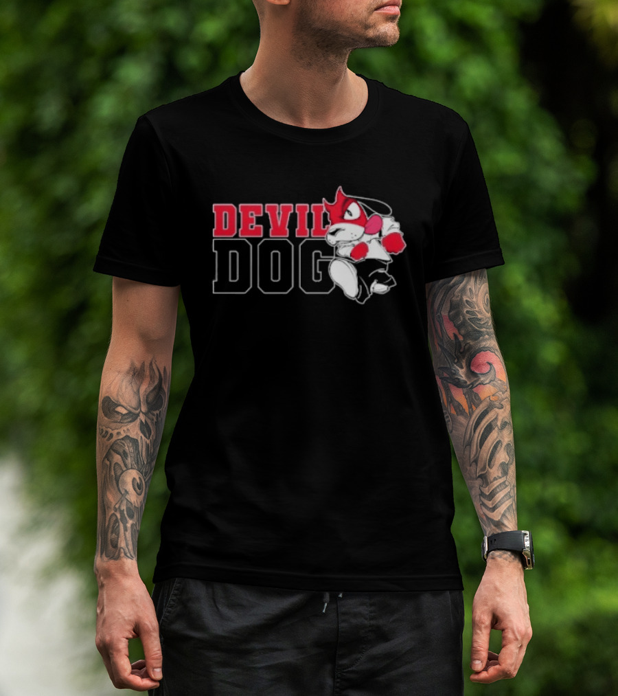 Devil Dog Cartoon Red And White T-Shirt