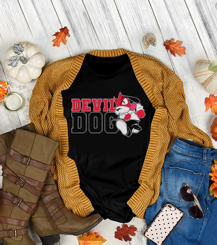 Devil Dog Cartoon Red And White T-Shirt