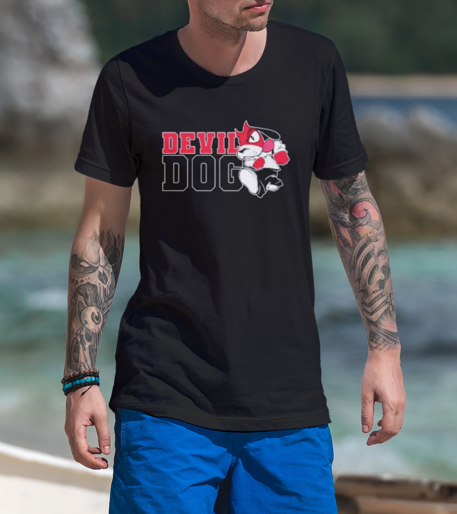 Devil Dog Cartoon Red And White T-Shirt