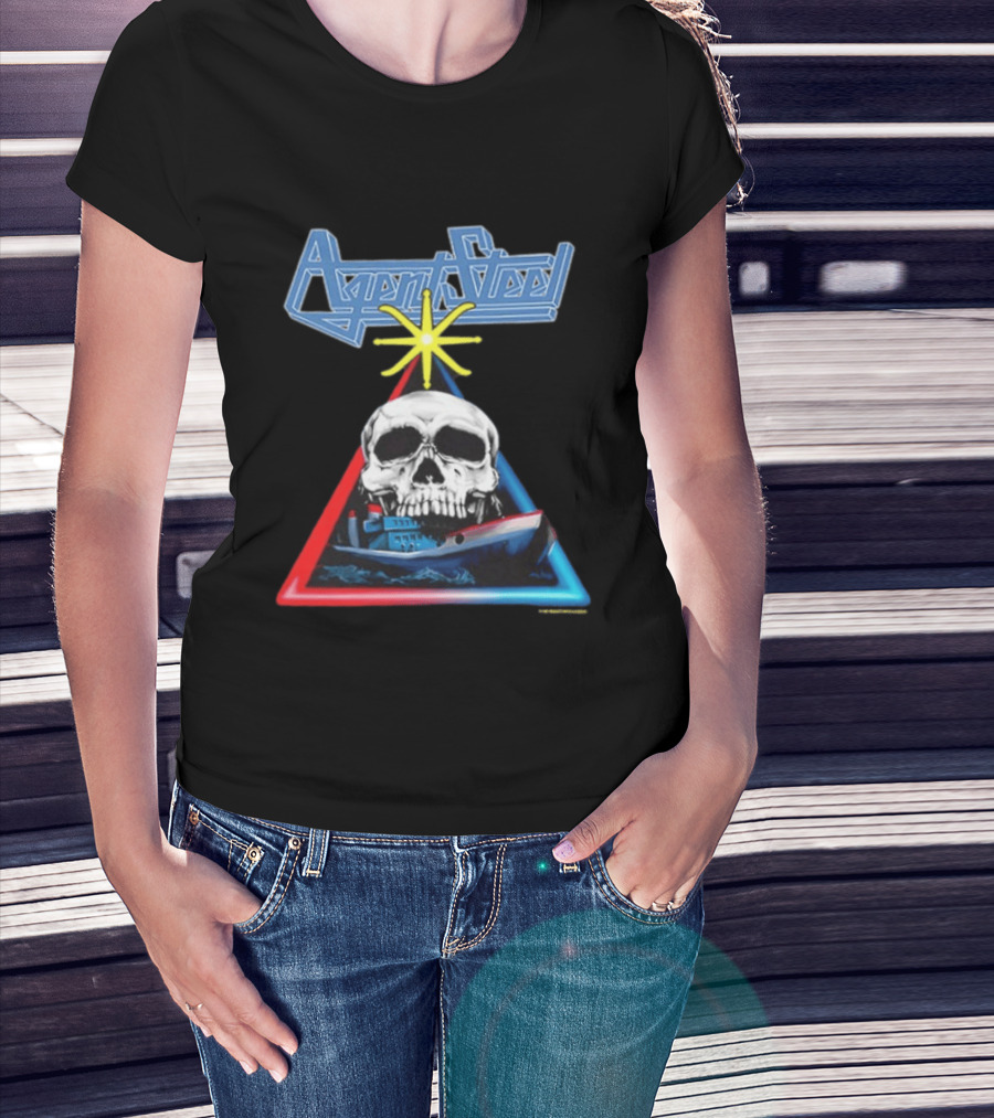 Agent Steel The Road To Atlantis Tour 1987 Skull Ship London Hamburg Two Sided T-Shirt