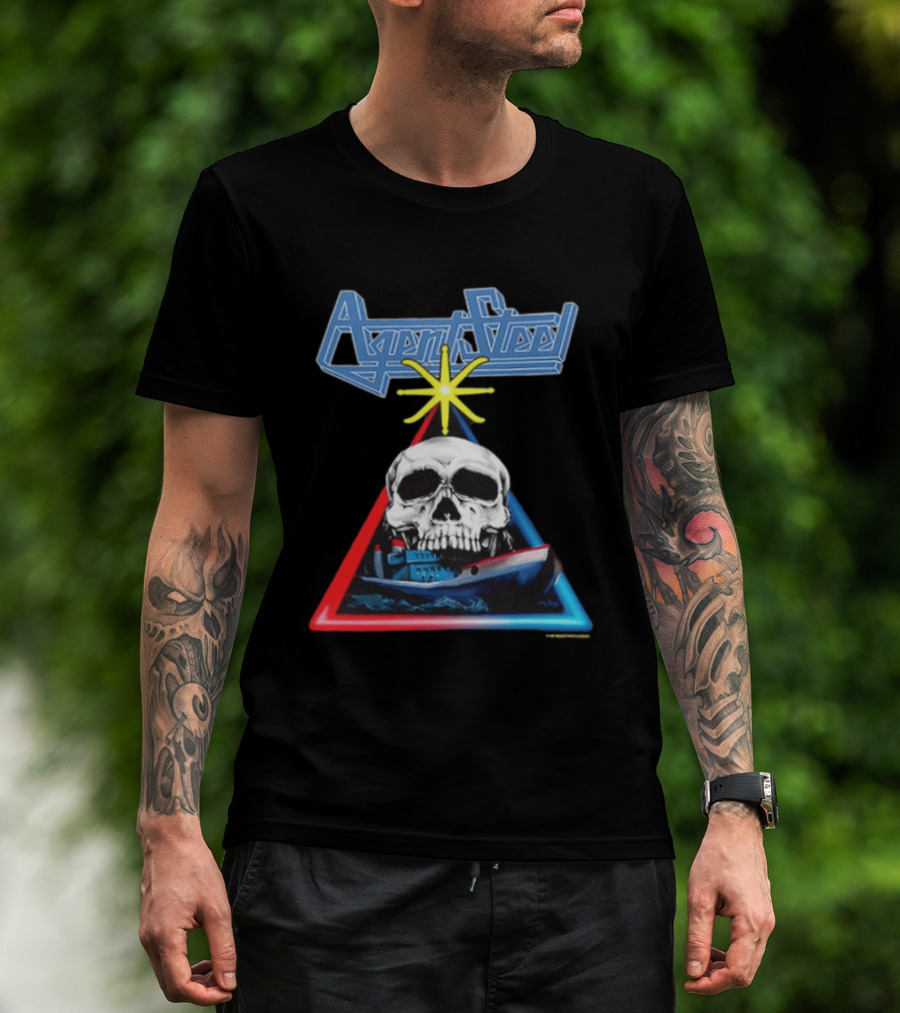 Agent Steel The Road To Atlantis Tour 1987 Skull Ship London Hamburg Two Sided T-Shirt
