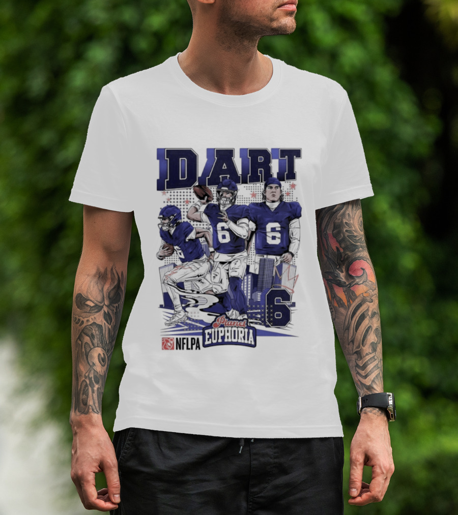 Jaxson Dart #6 New York Giants Football Comic Superpower Quarterback T-Shirt