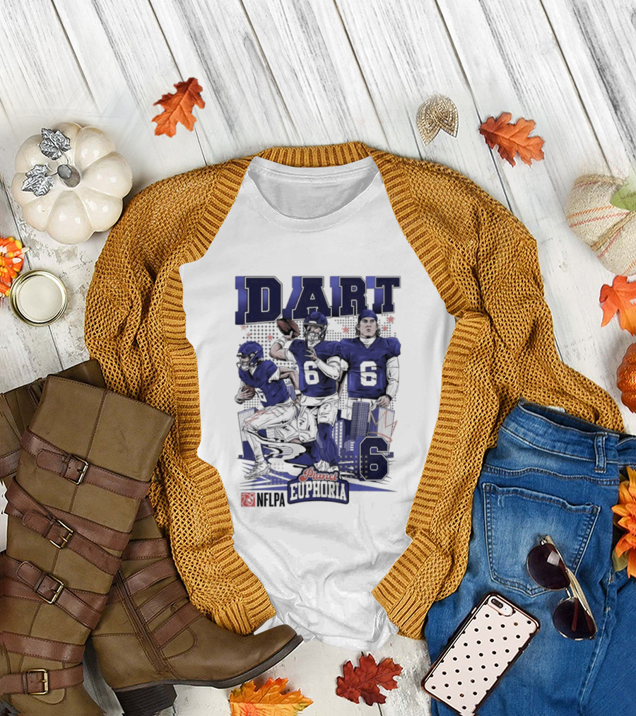 Jaxson Dart #6 New York Giants Football Comic Superpower Quarterback T-Shirt