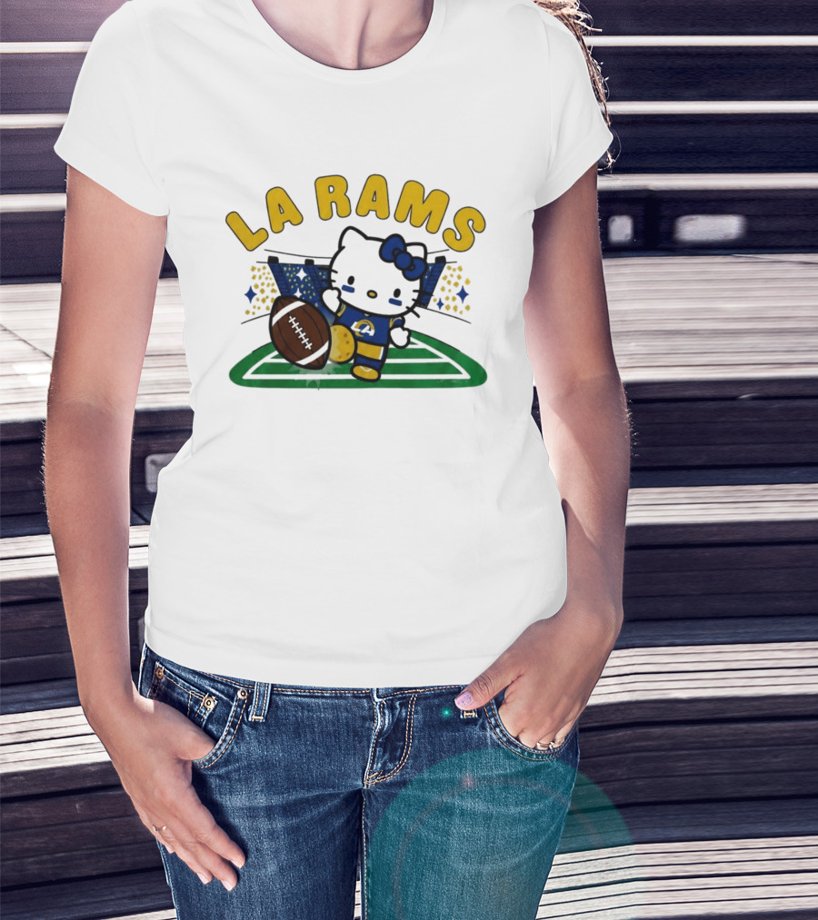 LA Rams Hello Kitty Football Kicking Stadium Scene T-Shirt