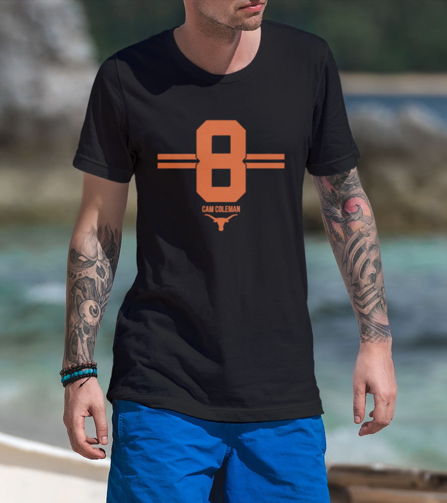 Texas Longhorns Cam Coleman Number 8 NCAA Football T-Shirt