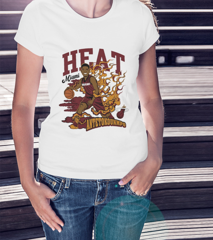 Miami Heat Antetokounmpo Basketball Flame Comic T-Shirt