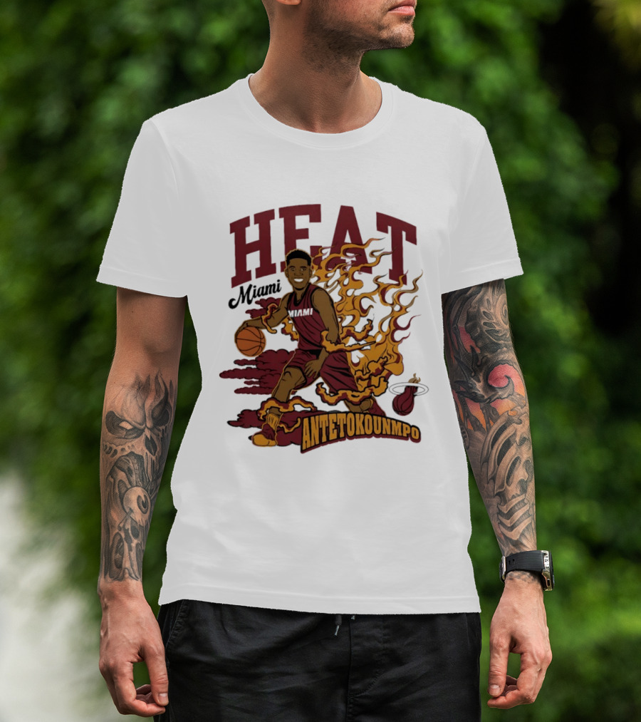 Miami Heat Antetokounmpo Basketball Flame Comic T-Shirt