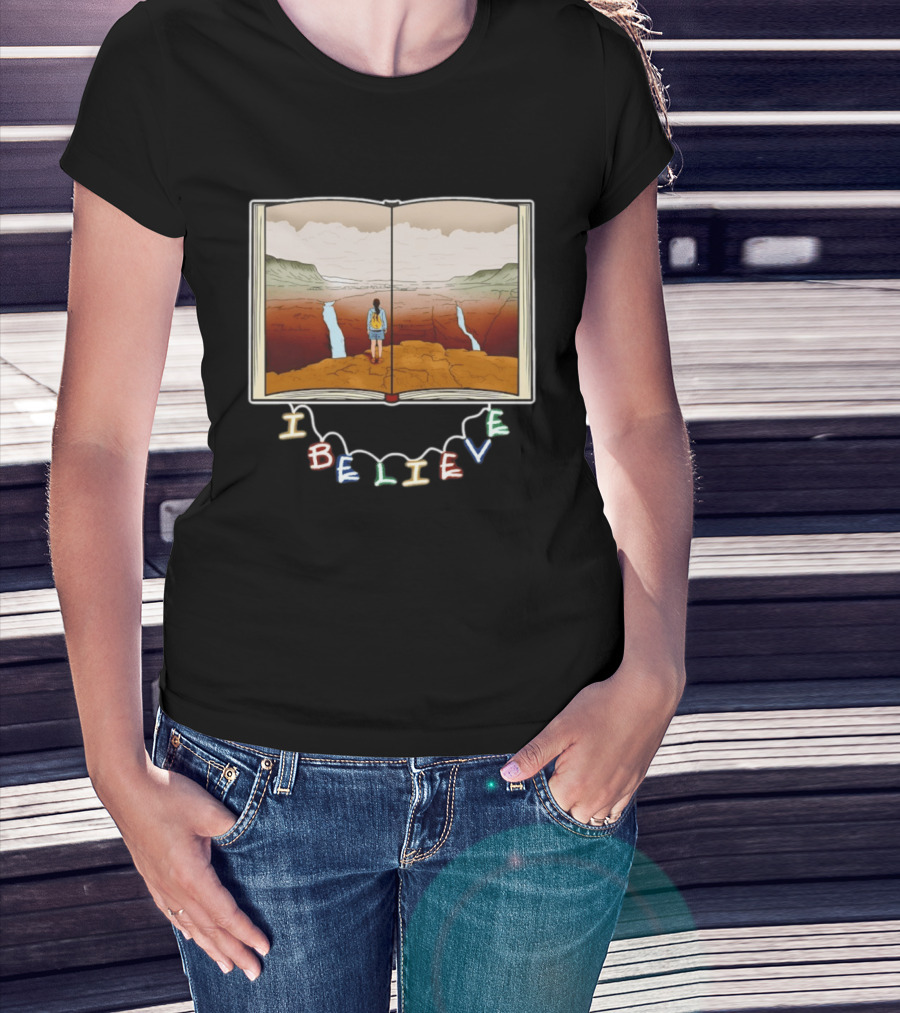 I Believe Open Book Landscape Journey Adventure T-Shirt