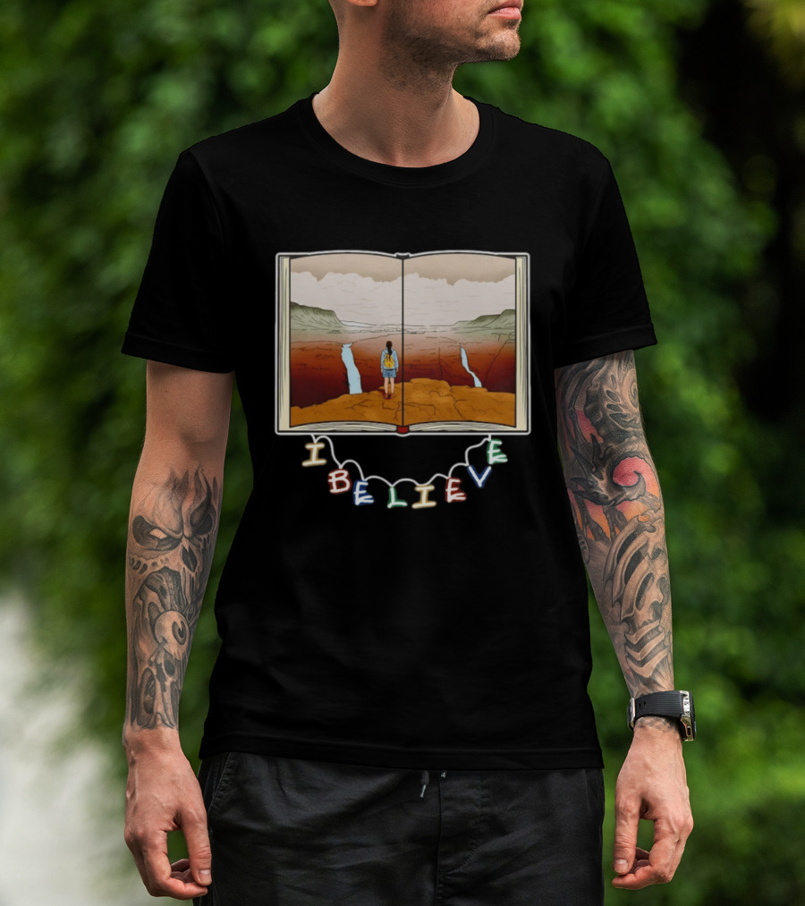 I Believe Open Book Landscape Journey Adventure T-Shirt