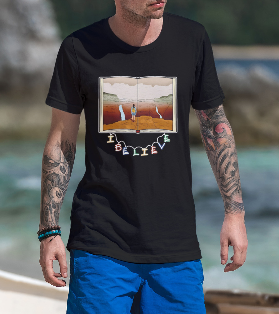 I Believe Open Book Landscape Journey Adventure T-Shirt
