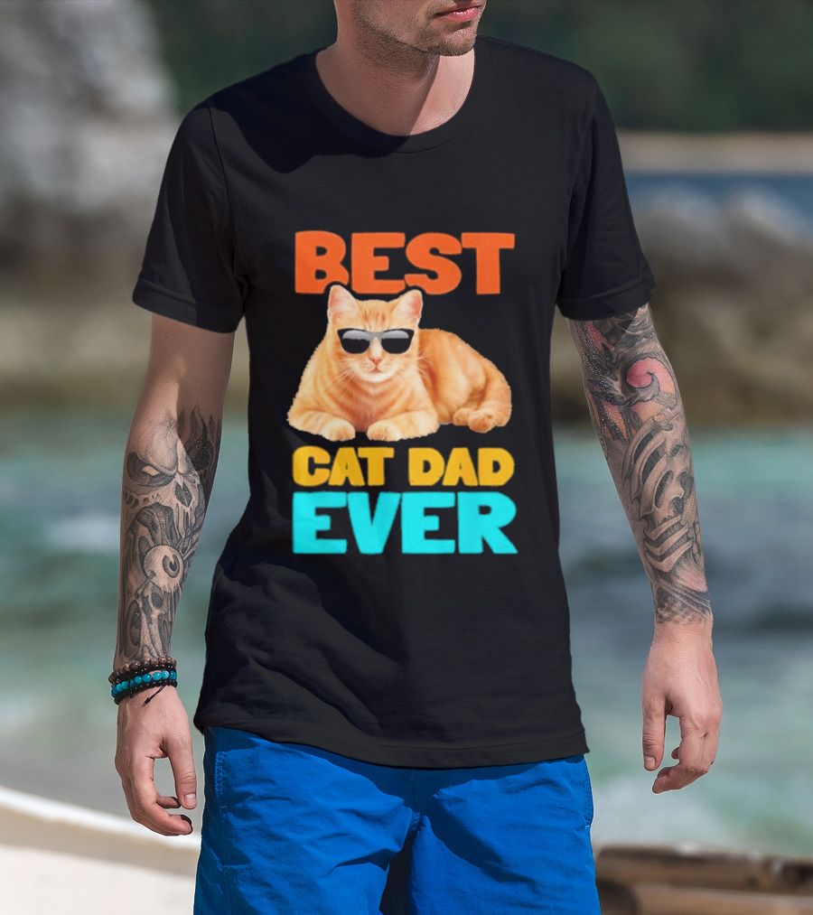 Best Cat Dad Ever Tabby Owner Birthday Fathers Day T-Shirt
