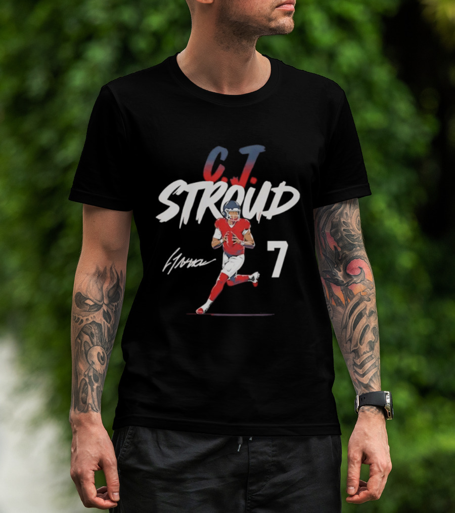 C.J. Stroud Houston Texans 7 Football Star 2026 Signature Pose T-Shirt