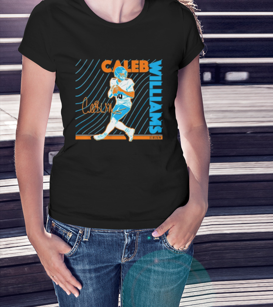 Caleb Williams Neon Nights Football Pose With Signature T-Shirt