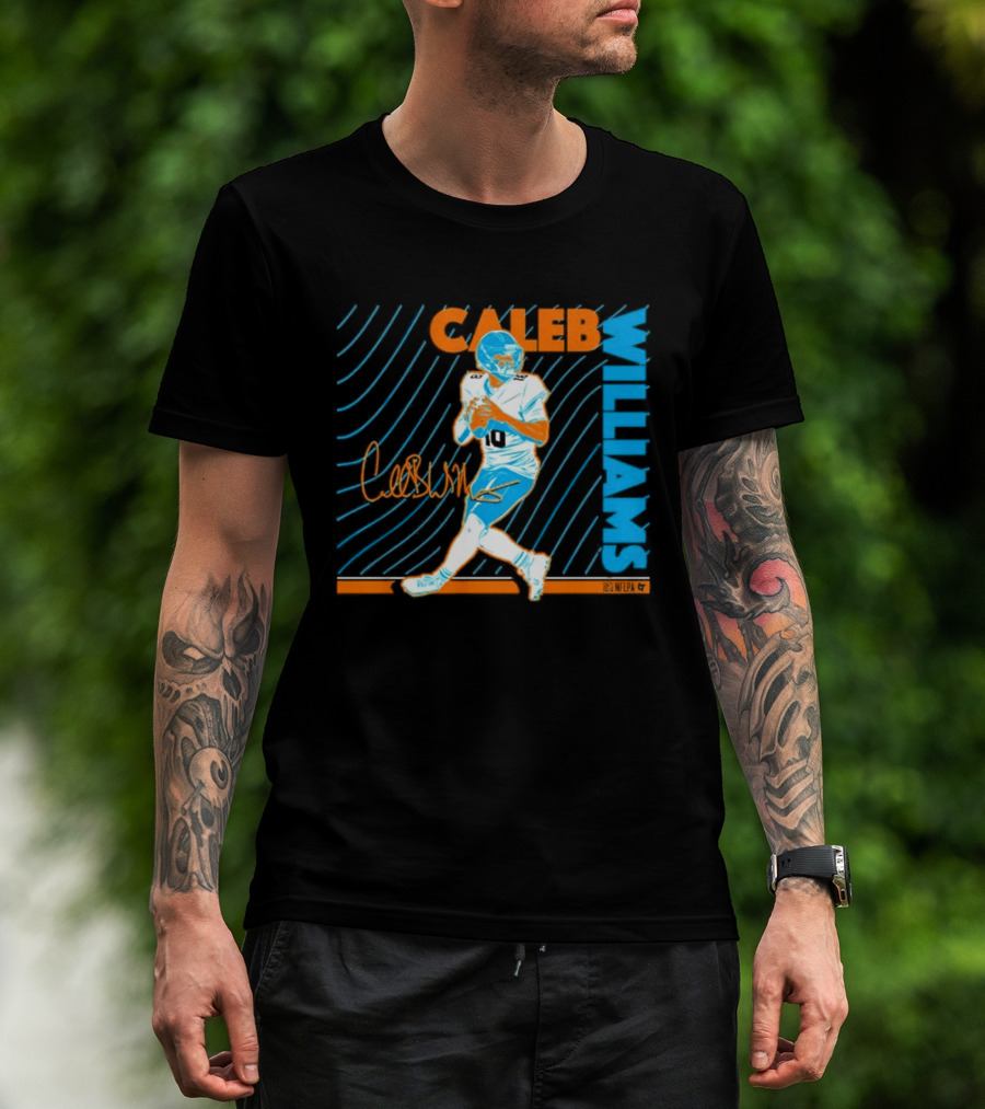 Caleb Williams Neon Nights Football Pose With Signature T-Shirt