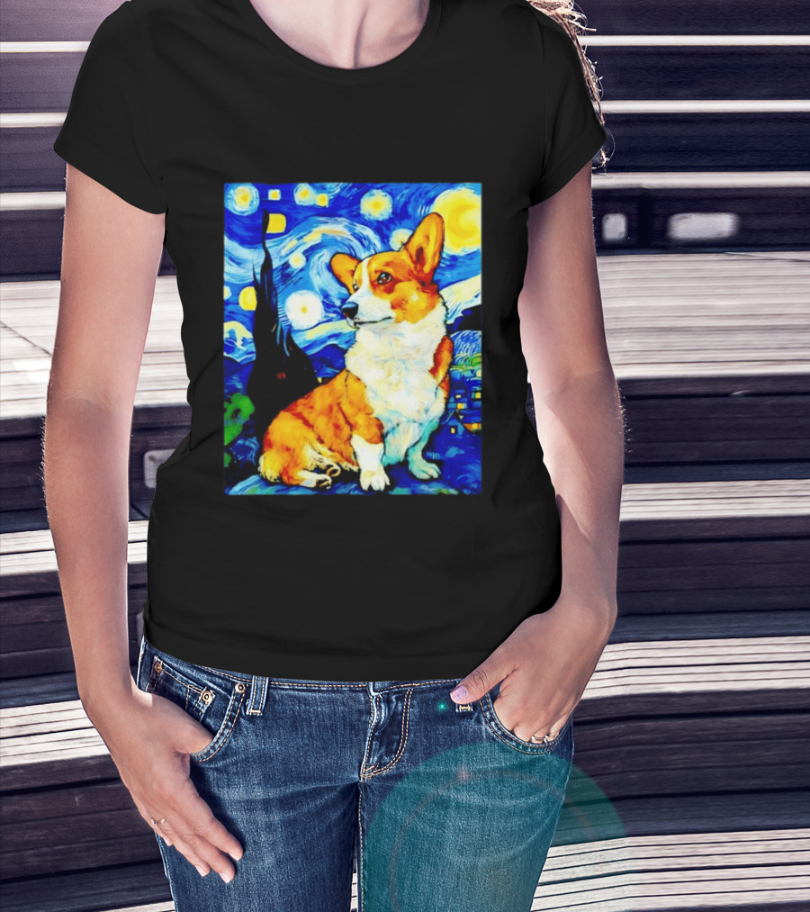 Corgi The Starry Night Vincent Van Gogh Dog Art Collaboration T-Shirt