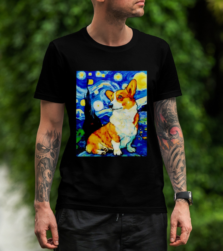 Corgi The Starry Night Vincent Van Gogh Dog Art Collaboration T-Shirt