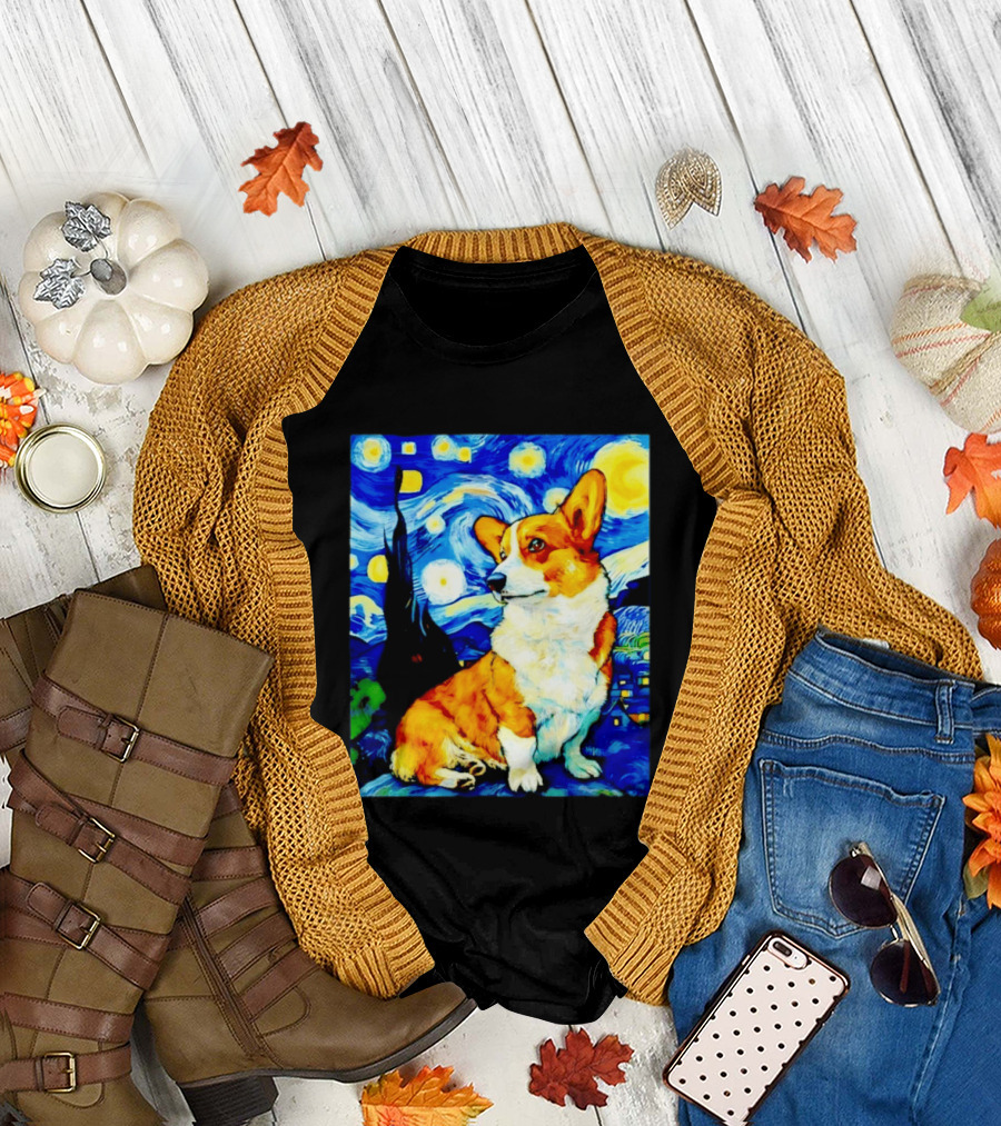 Corgi The Starry Night Vincent Van Gogh Dog Art Collaboration T-Shirt