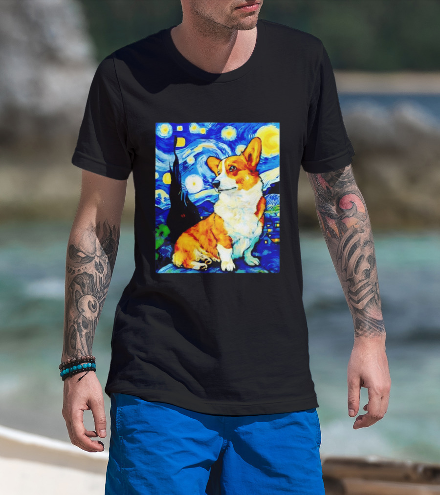 Corgi The Starry Night Vincent Van Gogh Dog Art Collaboration T-Shirt