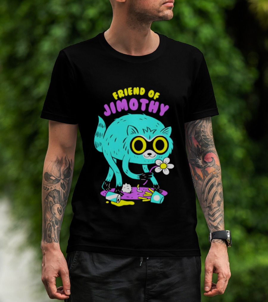 Friend Of Jimothy Raccoon Holding Flower Cute Cartoon T-Shirt