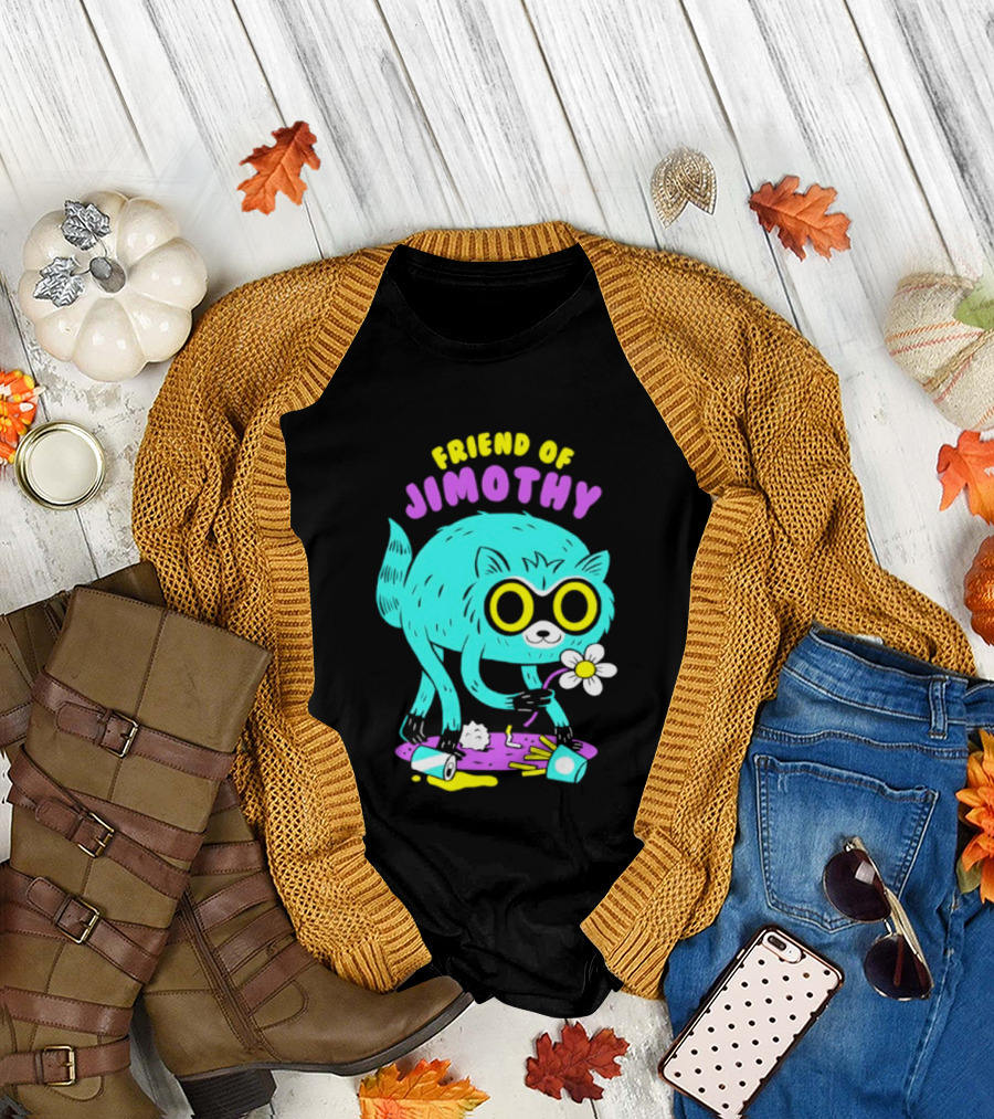 Friend Of Jimothy Raccoon Holding Flower Cute Cartoon T-Shirt