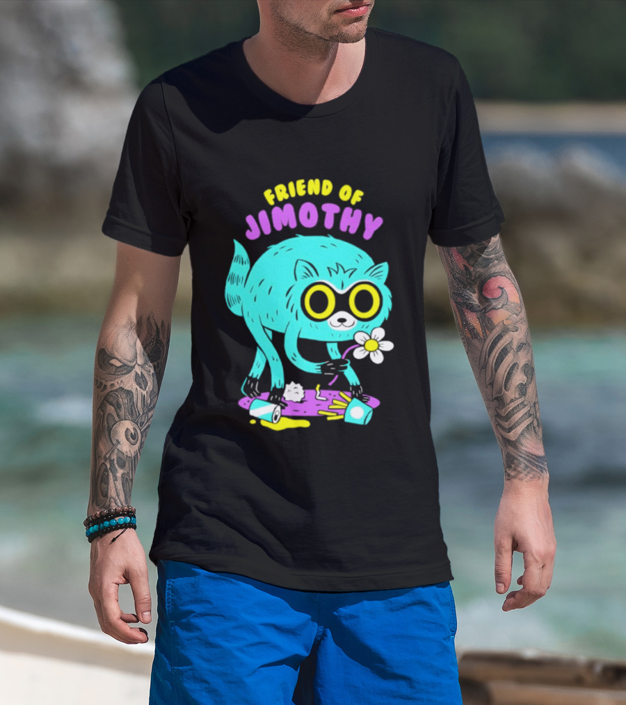 Friend Of Jimothy Raccoon Holding Flower Cute Cartoon T-Shirt