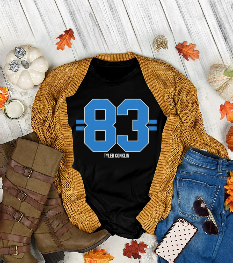 Tyler Conklin 83 Blue Stripe Detroit Lions Number T-Shirt