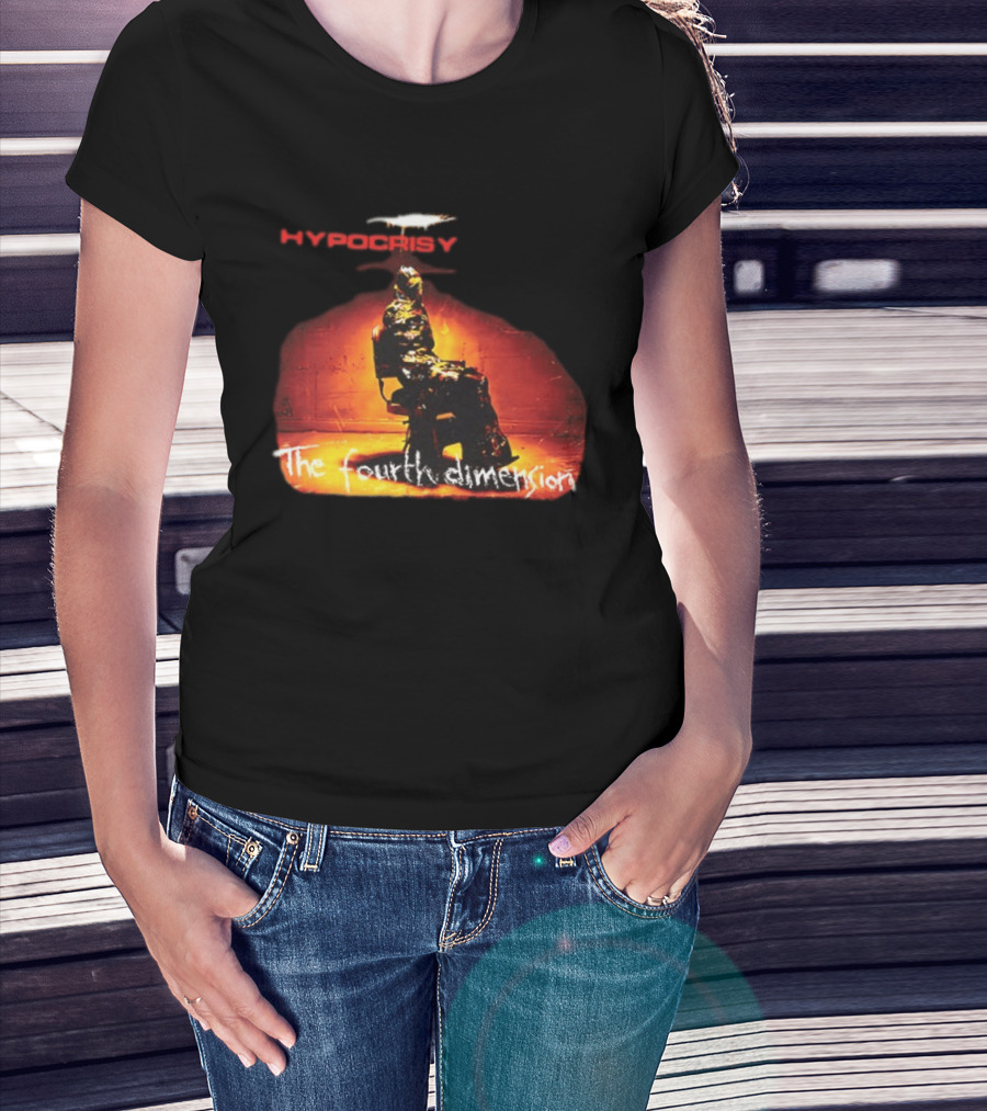 Hypocrisy The Fourth Dimension Red Text And Seated Figure T-Shirt