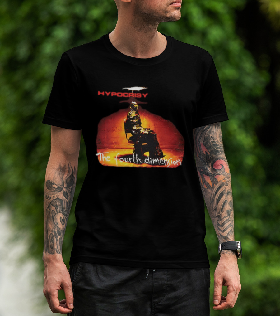 Hypocrisy The Fourth Dimension Red Text And Seated Figure T-Shirt