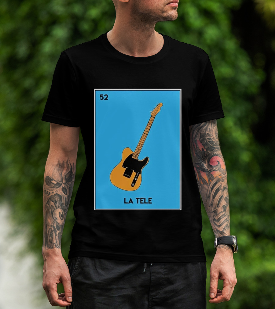 Jeff Garlin La Tele 52 Guitar Image With Number On Blue T-Shirt