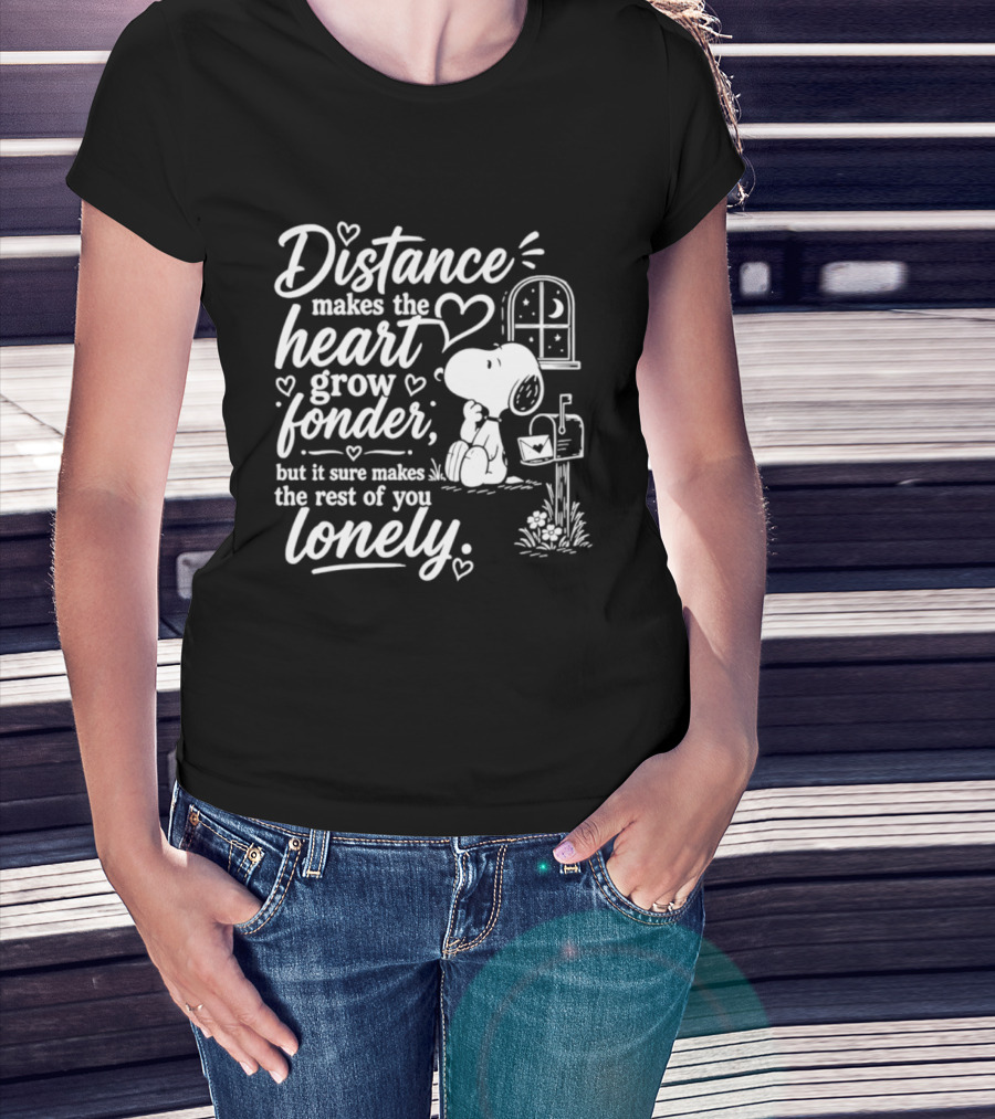 Snoopy Distance Makes The Heart Grow Fonder Lonely Mailbox Scene T-Shirt