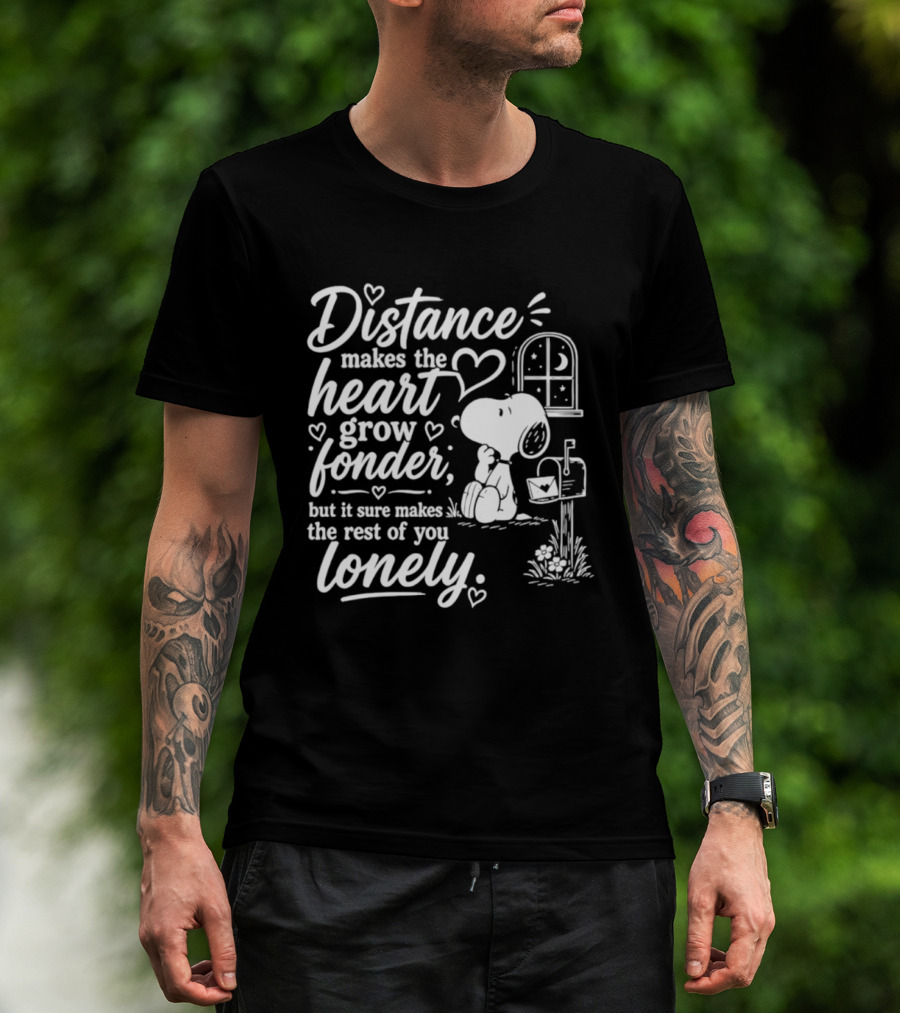 Snoopy Distance Makes The Heart Grow Fonder Lonely Mailbox Scene T-Shirt