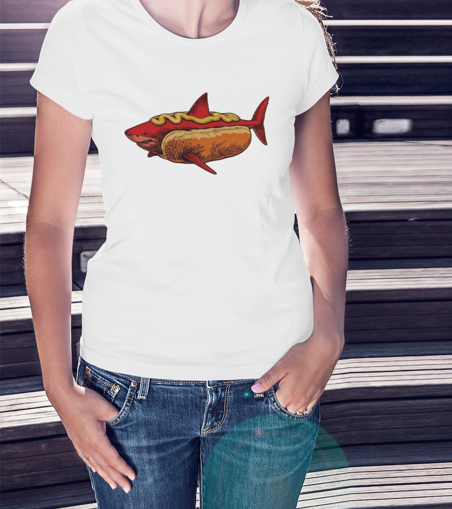 Shark Hot Dog Mustard Mashup Humor T-Shirt