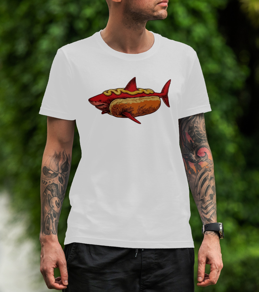 Shark Hot Dog Mustard Mashup Humor T-Shirt