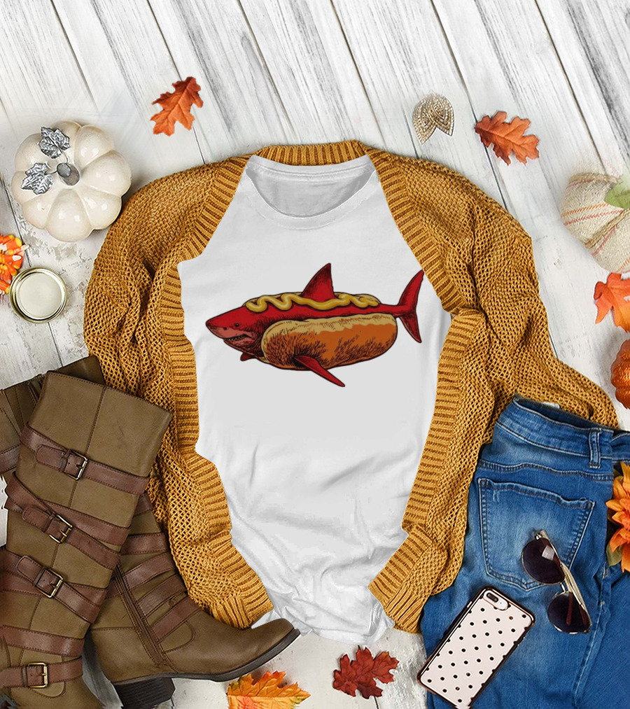 Shark Hot Dog Mustard Mashup Humor T-Shirt
