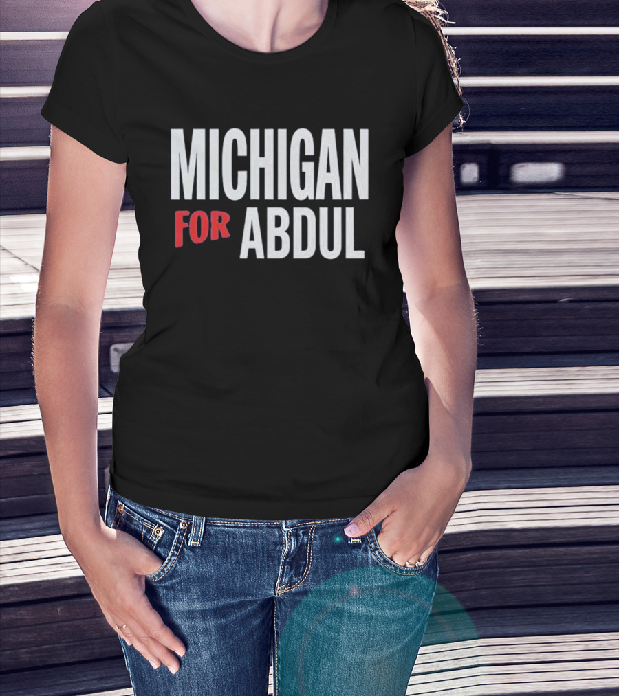 Michigan For Abdul Text Bold Red And White T-Shirt