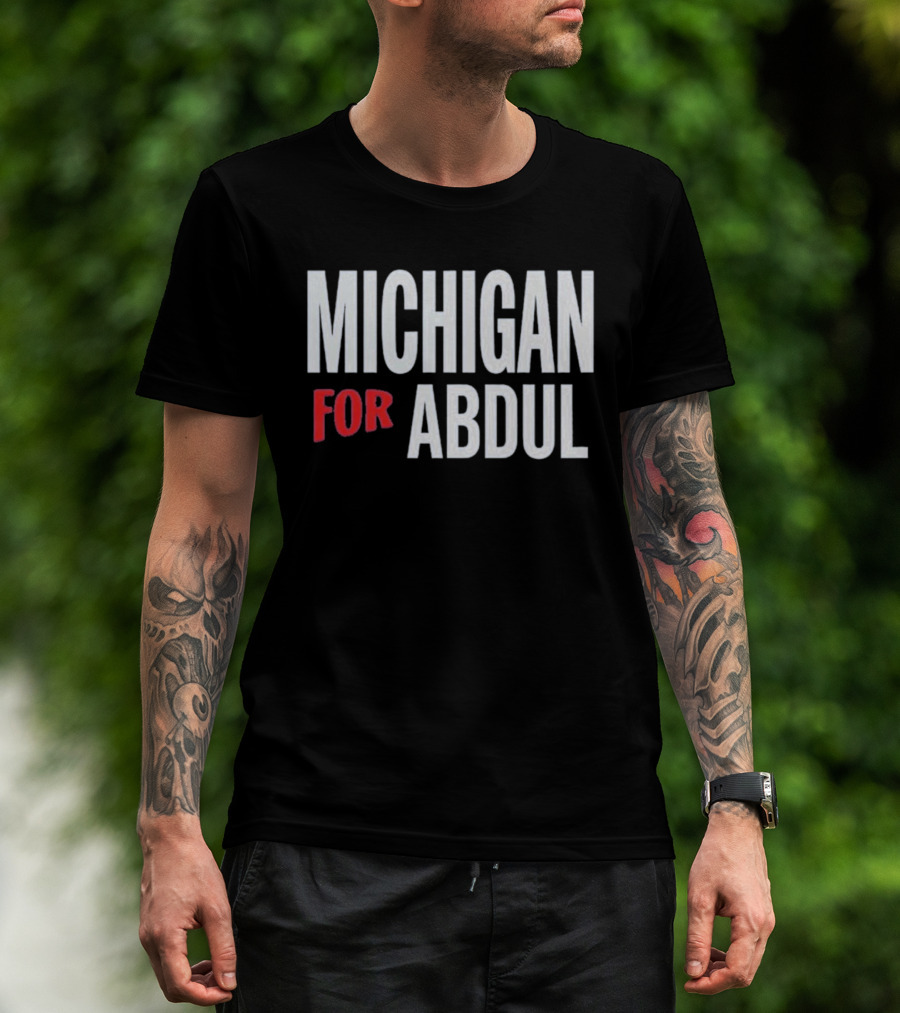 Michigan For Abdul Text Bold Red And White T-Shirt