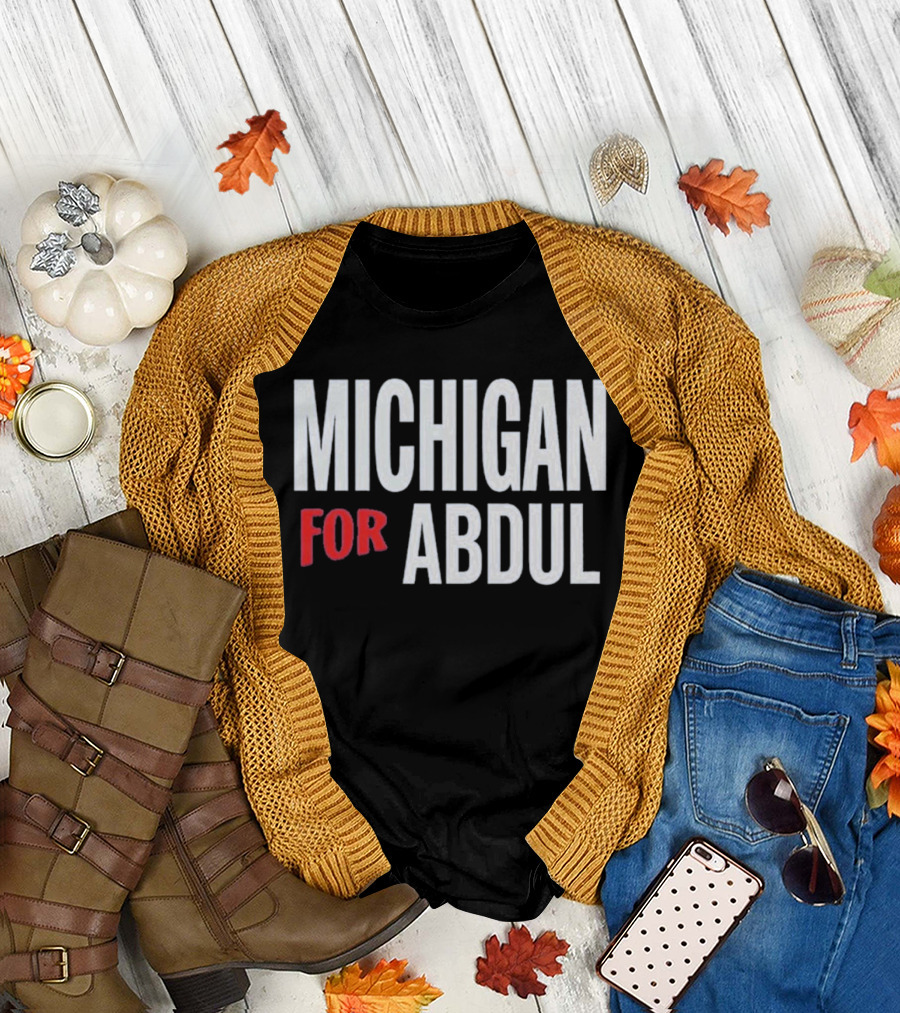 Michigan For Abdul Text Bold Red And White T-Shirt
