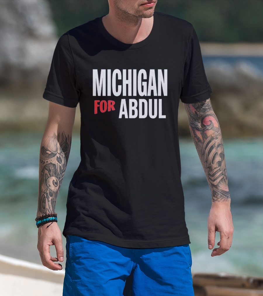 Michigan For Abdul Text Bold Red And White T-Shirt