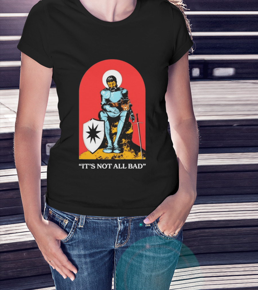 Knight With Armor And Cat Companion On Red T-Shirt