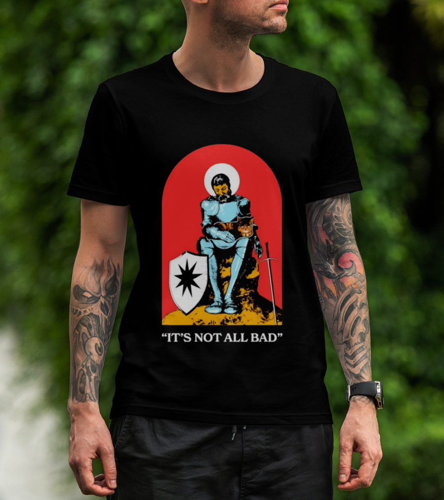 Knight With Armor And Cat Companion On Red T-Shirt