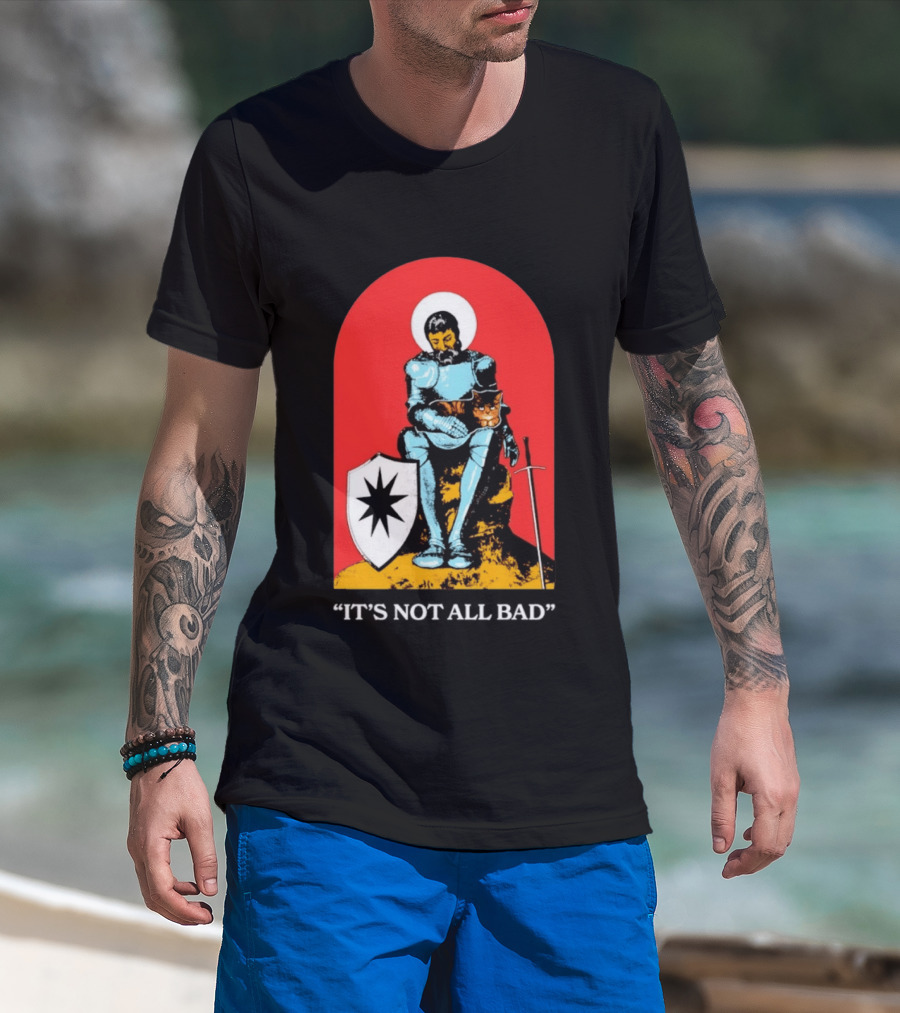 Knight With Armor And Cat Companion On Red T-Shirt