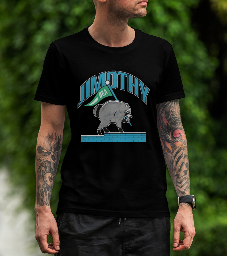 Jimothy SEA Raccoon Holding Flag On Brick Wall T-Shirt