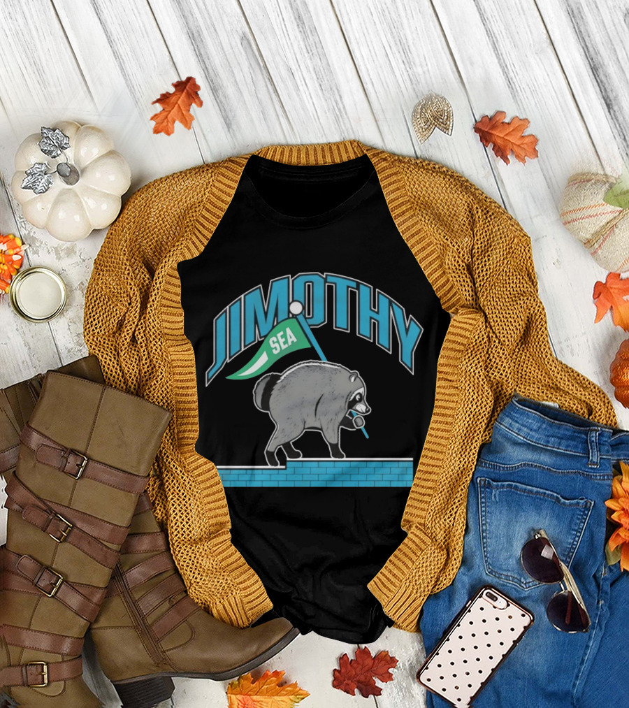 Jimothy SEA Raccoon Holding Flag On Brick Wall T-Shirt