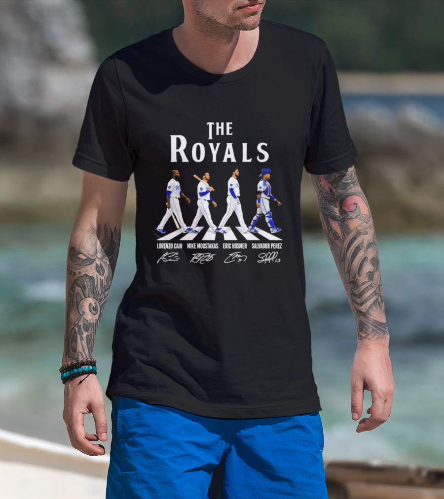 The Royals Lorenzo Cain Mike Moustakas Eric Hosmer Salvador Perez Signatures Abbey Road Kansas City Royals T-Shirt