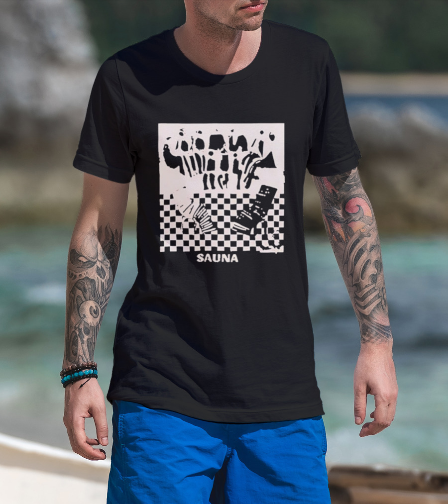 Sauna Checkered Patterns Accordion Instruments T-Shirt