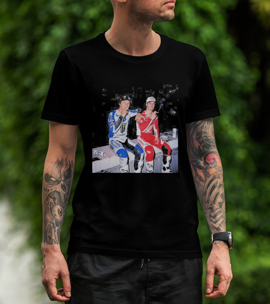 Valentino Rossi Casey Stoner Yamaha Honda Monster Red Bull Racing Motogp Smoking T-Shirt