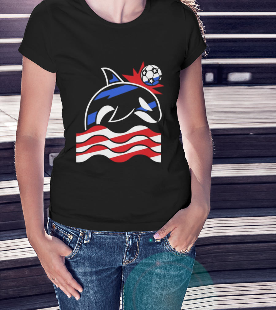 Wild Whale Red White And Blue Waves With Soccer Ball T-Shirt