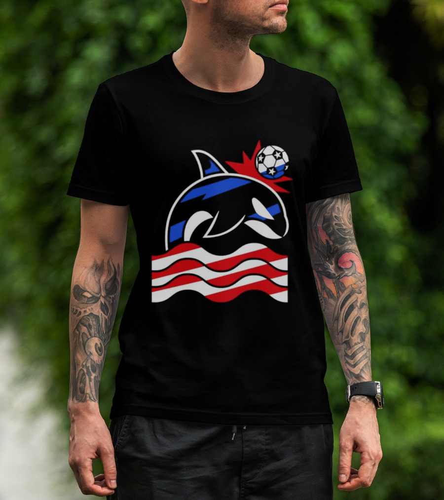 Wild Whale Red White And Blue Waves With Soccer Ball T-Shirt
