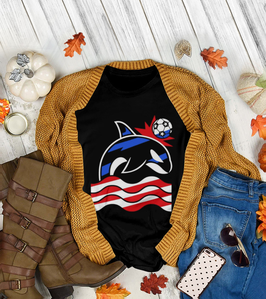 Wild Whale Red White And Blue Waves With Soccer Ball T-Shirt